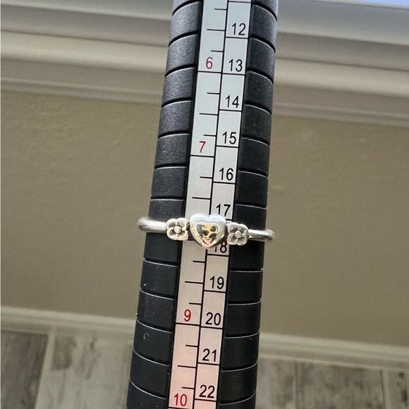 Retired James Avery Ring tiny heart 2 flowers. - Picture 2 of 5